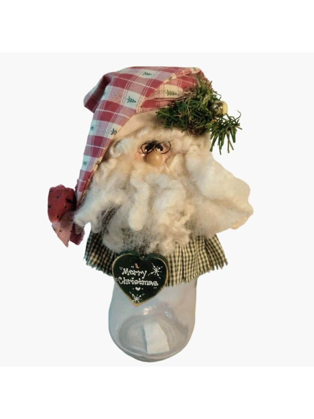 Handcrafted Santa Mason Jar Christmas Candy Shabby Cottagecore Grannycore